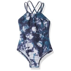 Kanu Surf Girls UPF 50 Beach Sport Criss-Cross One Piece Swimsuit navy tiedye 12